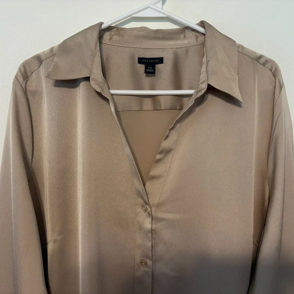 Ann Taylor Beige Button Down Shirt - Picture 2 of 9